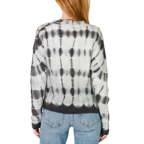Sundry Boxy Cashmere Cardigan Merino Wool Sweater Charcoal Gray Tie Dye SZ Small - Picture 4 of 16